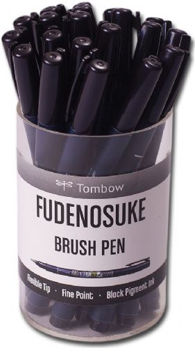 Tombow 82035D Fudenosuke Brush Pen Display; udenosuke Hard Tip Brush Pen features a firm yet flexible brush tip for different lettering and drawing techniques; Create extra-fine, fine or medium strokes by a change in brush pressure; Great for calligraphy and art drawings; Barrels are made of recycled polypropylene plastic; Contains 20 pens; UPC 085014820356 (TOMBOW82035D TOMBOW 820356D 820356 D 820356-D)