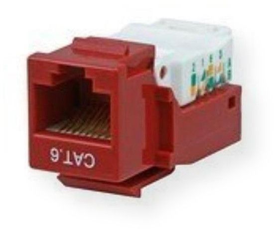 Vanco 820818 CAT6 90 Degree Keystone Insert; Red; Innovative Pyramid Shaped Punch-Down Block for Easy Conductor Insertion; Compatible with Leviton, ICC, Allen Tel and Many Others; 90 Degree, 110 Style IDC Punch Down; Accepts 23-24 AWG Solid Cable; Accepts T568A or T568B Universal Wiring; 50 Microns Gold Plating; UPC 741835085199 (820818 820-818 820818VANCO 820818-VANCO)