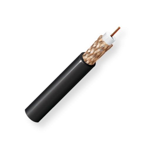 BELDEN82130101000, Model 8213, 14 AWG, RG11, Analog Video Coax Cable; Black; 14 AWG solid 0.064-Inch Bare copper conductor; Gas-injected foam HDPE insulation; Bare copper braid shield; Polyethylene jacket; UPC 612825357599 (BELDEN82130101000 TRANSMISSION CONNECTIVITY PLUG WIRE)