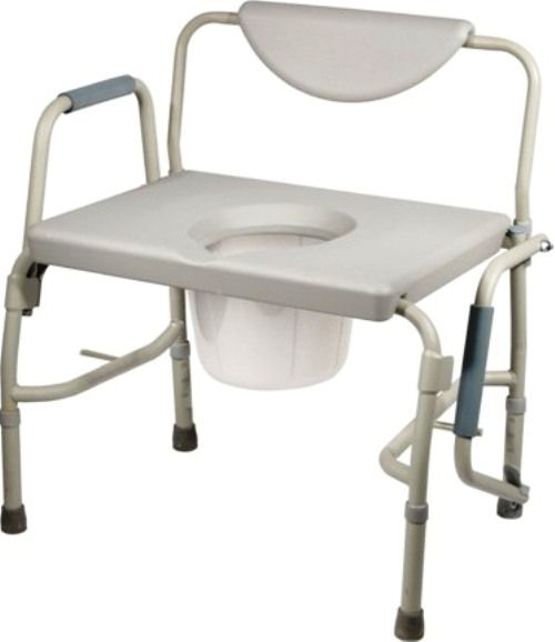 Drive Medical 11135-1 Bariatric Drop Arm Bedside Commode Chair; 1000 lb weight capacity; Easy-to-release arm mechanism allows for safe lateral patient transfers to and from commode; Durable, heavy-duty, gray powder-coated steel tubing is sturdy and easy to maintain; Large, durable snap-on seat; Padded armrests provide comfort and stability; UPC 822383102214 (DRIVEMEDICAL111351 DRIVE MEDICAL 11135-1 BARIATRIC DROP ARM BEDSIDE COMMODE CHAIR)