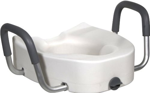 Drive Medical 12013 Raised Toilet Seat With Padded Armrests; Lightweight and portable; Standing locking mechanism ensures safety; Wide opening in front and back for personal hygiene; Designed for individuals who have difficulty sitting down or standing up from the toilet; Fits most standard and elongated toilets; UPC 822383102498 (DRIVEMEDICAL12013 DRIVE MEDICAL 12013 RAISED TOILET SEAT PADDED ARMRESTS)