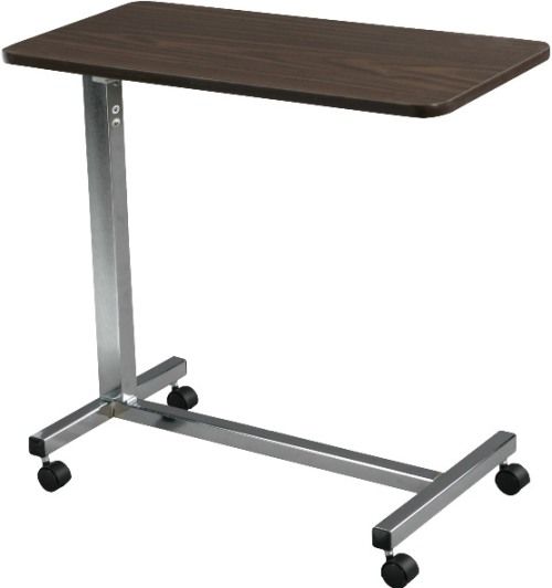 Drive Medical 13003 Non Tilt Top Overbed Table, Chrome; Table top can be raised or lowered in infinite positions between 28
