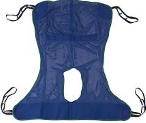 Drive Medical 13221L Full Body Patient Lift Sling, Mesh With Commode Cutout, Large; Polyester Primary Product Material; Large Product Size; Mesh Design; 4 or 6 Cradle Points; 4 Sling Points; Optional Chain/Strap Not Required; 600 lbs Weight Capacity; Strong and Durable; Aids in transferring users from a bed to a wheelchair, toilet or shower chair or from the floor to a bed; UPC 822383103587 (DRIVEMEDICAL13221L DRIVE MEDICAL 13221L FULL BODY SLING LARGE)