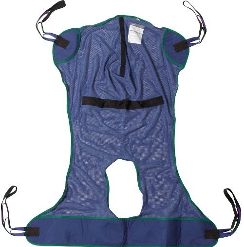 Drive Medical 13221M Full Body Patient Lift Sling, Mesh With Commode Cutout, Medium; Polyester Primary Product Material; Medium Product Size; Mesh Design; 4 or 6 Cradle Points; 4 Sling Points; Optional Chain/Strap Not Required; 600 lbs Weight Capacity; Strong and Durable; Aids in transferring users from a bed to a wheelchair, toilet or shower chair or from the floor to a bed; UPC 822383103594 (DRIVEMEDICAL13221M DRIVE MEDICAL 13221M FULL BODY SLING MEDIUM)