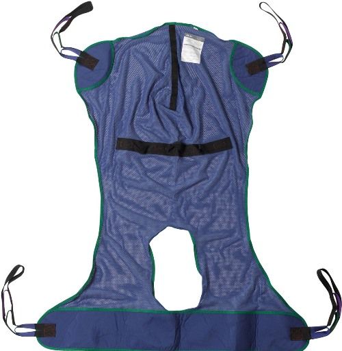 Drive Medical 13221XL Full Body Patient Lift Sling, Mesh With Commode Cutout, X Large; Polyester Primary Product Material; X Large Product Size; Mesh Design; 4 or 6 Cradle Points; 4 Sling Points; Optional Chain/Strap Not Required; 600 lbs Weight Capacity; Strong and Durable; Aids in transferring users from a bed to a wheelchair, toilet or shower chair or from the floor to a bed; UPC 822383103617 (DRIVEMEDICAL13221XL DRIVE MEDICAL 13221XL FULL BODY SLING XLARGE)