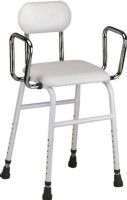 Drive Medical 12455 Kitchen Stool; Stool features a padded seat and back for added comfort; Angled seat makes sitting down and getting up easy; Manufactured with white powder-coated steel for an attractive, durable finish; Legs are chrome-plated steel; Comes with removable arm supports with adjustable width for added safety and comfort; Easily assembled; UPC 822383108926 (DRIVEMEDICAL12455 DRIVE MEDICAL 12455 KITCHEN STOOL) 