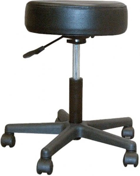 Drive Medical 13079 Padded Seat Revolving Pneumatic Adjustable Height Stool, Plastic Base; Pneumatic adjustment provides easy-touch height adjustment; Solid steel shaft; 14 diameter round seat; 4 thick padded seat (black); Dimensions 19