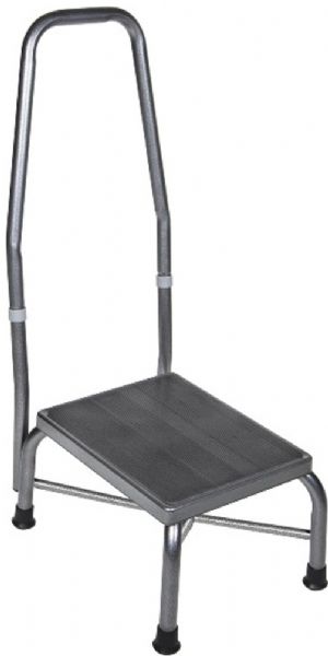 Drive Medical 13062-1SV Heavy Duty Bariatric Footstool With Non Skid Rubber Platform And Handrail; Attractive, easy to maintain silver vein finish; Non-skid ribbed rubber platform; Constructed of durable 1 steel tubing with cross brace for extra strength; Dimensions 34
