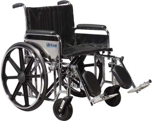 Drive Medical STD24DFA-ELR Sentra Extra Heavy Duty Wheelchair, Detachable Full Arms, Elevating Leg Rests, 24