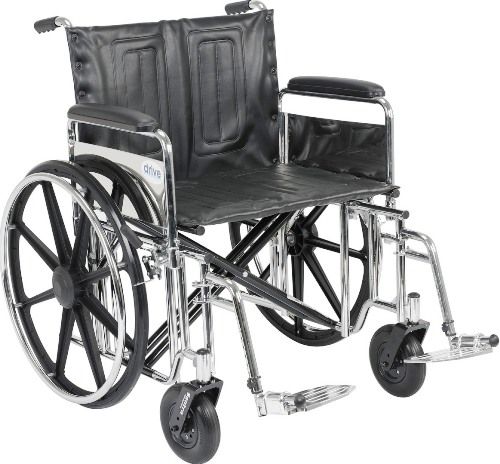 Drive Medical STD24DFA-SF Sentra Extra Heavy Duty Wheelchair, Detachable Full Arms, Swing away Footrests, 24