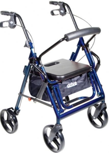 Drive Medical 795b Duet Dual Function Transport Wheelchair Walker Rollator, Blue, 8