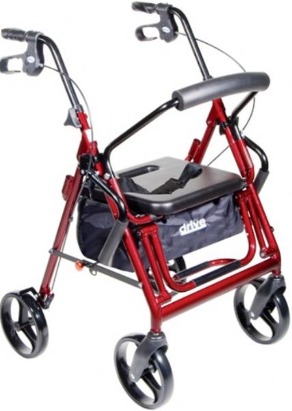 Drive Medical 795bu Duet Dual Function Transport Wheelchair Walker Rollator, Burgundy, 8