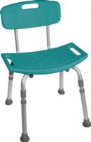 Drive Medical 12202KDRT-1 Bathroom Safety Shower Tub Bench Chair With Back, Teal; Drainage holes in seat reduce slipping; Aluminum frame is lightweight, durable and corrosion proof; Angled legs with suction style tips provide additional stability; Support collar prevents leg movement; Environment friendly product; Easy to clean; Easy, tool free assembly of seat and legs; UPC 822383225289 (DRIVEMEDICAL12202KDRT1 DRIVE MEDICAL 12202KDRT-1 BATHROOM SAFETY SHOWER TUB BENCH CHAIR BACK TEAL) 