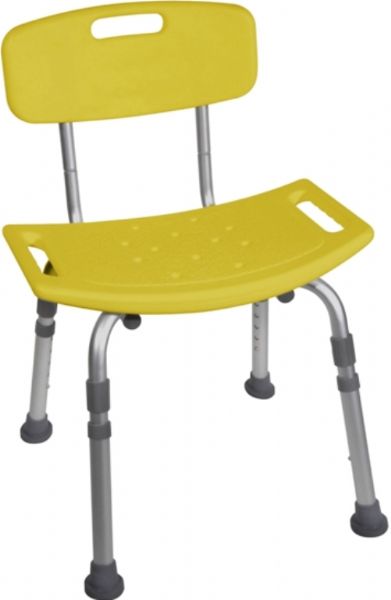 Drive Medical 12202KDRY-1 Bathroom Safety Shower Tub Bench Chair With Back, Yellow; Drainage holes in seat reduce slipping; Aluminum frame is lightweight, durable and corrosion proof; Angled legs with suction style tips provide additional stability; Support collar prevents leg movement; Environment friendly product; Easy to clean; Easy, tool free assembly of seat and legs; UPC 822383225296 (DRIVEMEDICAL12202KDRY1 DRIVE MEDICAL 12202KDRY-1 BATHROOM SAFETY SHOWER TUB BENCH CHAIR BACK YELLOW)