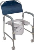 Drive Medical 11114KD-1 Aluminum Shower Chair And Commode With Casters; Easy-to-assemble frame; Padded, open front, vinyl toilet seat; Aluminum construction is lightweight and durable; 3" non-skid, rust-resistant, swivel casters (2 rear locking); Brass push button allows for easy assembly; Removable, tool-free back; Plastic arms for added comfort; UPC 822383231785 (DRIVEMEDICAL11114KD1 DRIVE MEDICAL 11114KD-1 ALUMINUM SHOWER CHAIR COMMODE CASTERS) 