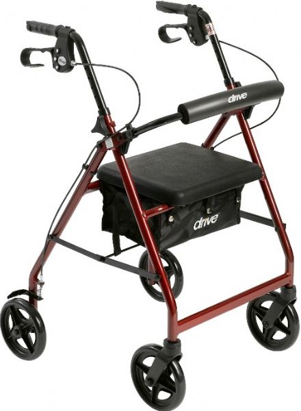 Drive Medical r728rd Aluminum Rollator with Fold Up and Removable Back Support and Padded Seat, Red, 7.5