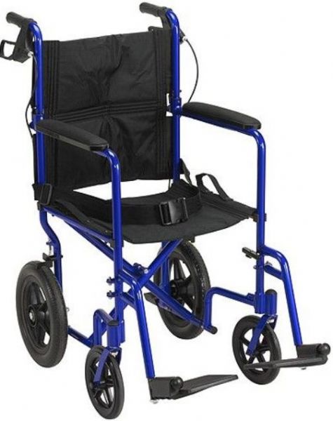 Drive Medical EXP19LTBL Lightweight Expedition Transport Wheelchair with Hand Brakes, 4 Number of Wheels, 16
