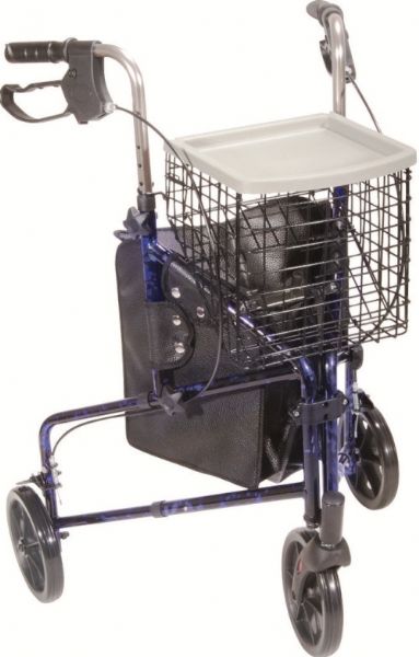 Drive Medical 10289BL Walker Rollator, 3 Wheel With Basket Tray And Pouch, Flame Blue; Comes with frame folded and compact; Lightweight aluminum frame; Lightweight, solid 8 wheels for indoor or outdoor use; Comes standard with basket, tray and pouch; Ships in ultra compact carton; Simply loosen lock knob and pull trombone style frame to lock in place; UPC 822383259345 (DRIVEMEDICAL10289BL DRIVE MEDICAL 10289BL WALKER ROLLATOR POUCH FLAME BLUE)