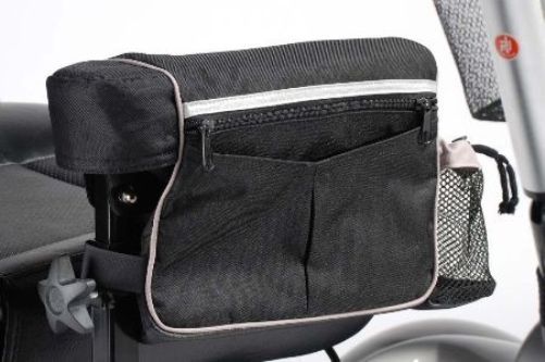 Drive Medical AB1010 Power Mobility Armrest Bag, For use with All Drive Medical Power Wheelchairs, Features a mesh drink holder pocket, Made of durable, easy to clean nylon, Fits all Drive Medical Power Wheelchairs, Top of the bag is padded so resting your arm on it is even more comfortable, UPC 822383274690, Black Primary Product Color (AB1010 AB-1010 AB 1010 DRIVEMEDICALAB1010 DRIVEMEDICAL-AB-1010 DRIVEMEDICAL AB 1010)