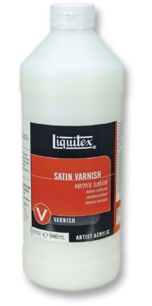 Liquitex 8232 Satin Varnish, 32 oz; Low viscosity, fluid; Translucent when wet, clear when dry; 100 percent acrylic polymer varnish; Water soluble when wet; Good chemical and water resistance; Dry to a non-tacky, hard, flexible surface that is resistant to dirt retention; Resists discoloring due to humidity, heat and ultraviolet light; UPC 094376945706 (LIQUITEX8232 LIQUITEX 8232)