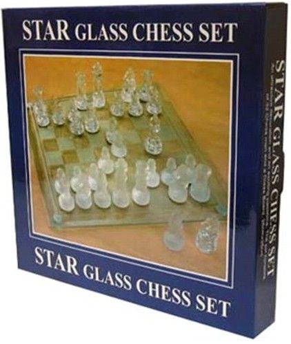 Star Glass 82458 Chess Set, Get ready to do battle in style with this elegant 32 piece Glass Chess Set, Limited edition glass chess set is a true collector's item, The 13-5/8' by 13-5/8' board is made of smoky gray glass with contrast etching for the playing squares and felt antiscratch pads underneath, UPC 6-86791-82458-4 686791824584 (82-458 824-58)