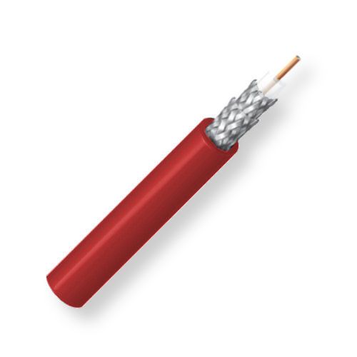 BELDEN82810021000, Model 8281, 20 AWG, RG59, Precision Video Coax Cable; Red Color; 20 AWG solid 0.031-Inch Bare copper conductor; Polyethylene insulation; Tinned copper double braid shield; Polyethylene jacket; UPC 612825355885 (BELDEN82810021000 TRANSMISSION CONNECTIVITY IMAGE WIRE)