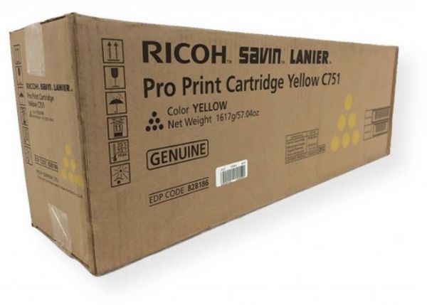 Ricoh 828186 Yellow Toner Cartridge for use with Aficio Pro C651EX, Pro C751 and Pro C751EX Printers, Up to 48500 standard page yield @ 5% coverage, New Genuine Original OEM Ricoh Brand (82-8186 828-186 8281-86) 