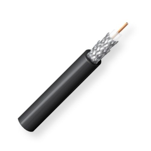 BELDEN8281B0101000, Model 8281B, RG59, 20 AWG, Precision Video Coax Cable; Black; Riser CMR-Rated; 20 AWG solid 0.031-Inch Bare copper conductor; Flame-retardant semi-foam polyethylene insulation; Tinned copper double braid shield; PVC jacket; UPC 612825355489 (BELDEN8281B0101000 TRANSMISSION CONNECTIVITY IMAGE WIRE)