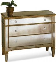 Bassett Mirror 8311-766EC Borghese Mirrored Hall Chest, 19" Overall Depth - Front to Back, 34.5" Overall Height - Top to Bottom, 42" Overall Width - Side to Side, Mirrored Hall Chest, Three Drawers, Hardwood solids, Antique Silver Finish, All mirror edges are encapsulated in a wood frame, Handworked and beveled antique mirror over veneers, UPC 036155157603 (8311766EC 8311-766EC 8311 766EC) 