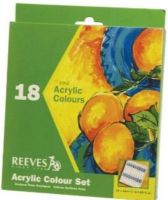 Alvin 8393201 REEVES 12ml Acrylic Colour 18 Set, Acrylic paints are quick drying, easy to use, clean up with soap and water, and are very versatile, Can be used straight from the tube or diluted with water for various effects, Suitable for all non-greasy surfaces, including paper, canvas, wood, and leather, UPC 094376918083 (839-3201 839 3201 8393-201) 