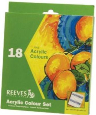 Alvin 8393201 REEVES 12ml Acrylic Colour 18 Set, Acrylic paints are quick drying, easy to use, clean up with soap and water, and are very versatile, Can be used straight from the tube or diluted with water for various effects, Suitable for all non-greasy surfaces, including paper, canvas, wood, and leather, UPC 094376918083 (839-3201 839 3201 8393-201)
