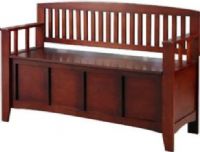 Linon 83985WAL-01-KD-U Cynthia Storage Bench, Walnut Finish, Create added seating and storage to any space in your home, Flip-top lid, Slat back and sides, Will easily complement your homes décor, 50" W x 17.25" D x 32" H, UPC 753793891965 (83985WAL01KDU 83985WAL-01-KD-U 83985WAL 01 KD U)  