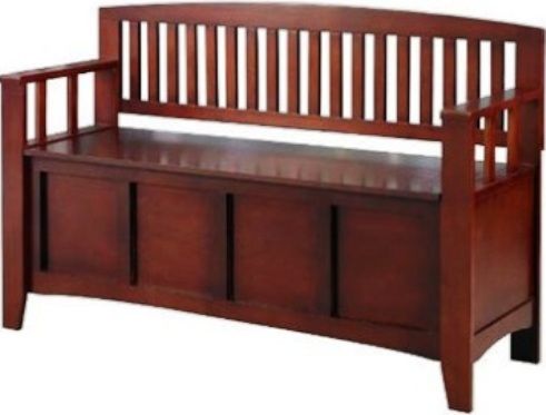 Linon 83985WAL-01-KD-U Cynthia Storage Bench, Walnut Finish, Create added seating and storage to any space in your home, Flip-top lid, Slat back and sides, Will easily complement your homes dcor, 50