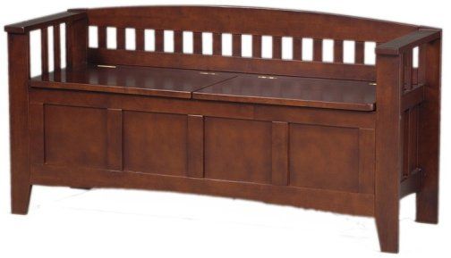 Linon 84001WAL-01-KD-U Wengae Short Back Storage Bench, Walnut Finish, Split seat, allowing the user to rest on one side of the bench, while retrieving articles from the storage compartment on the opposite side, Rubberwood and Rubberwood Veneers over Particle Board, UPC 753793840116 (84001WAL01KDU 84001WAL-01-KDU 84001WAL-01KDU 84001WAL-01 84001WAL)