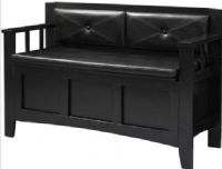 Linon 84021BLK-01-KD-U Carlton Padded Bench, Black Finish, Black Vinyl Padded Back and Seat, Create added seating and storage to any space in your home, Flip-top lid, Will easily complement your homes decor, 44.5"W x 17"D x 30"H, UPC 753793909530 (84021BLK01KDU 84021BLK-01-KD-U 84021BLK 01 KD U) 
