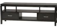 Linon 84026BLK-01-KD-U Sutton 54" TV Stand Media Center, Black Finish, 2 large drawers, 1 fixed and divided shelf, Constructed from rubber wood and rubber wood veneers over particle board and MDF, Contemporary chrome finished hardware, Rubber wood and Rubber wood Veneers over Particle Board, MDF, 54" W x 16" D x 20" H, UPC 753793802206 (84026BLK01KDU 84026BLK-01-KD-U 84026BLK 01 KD U) 