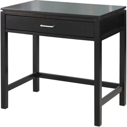 Linon 84031BLK-01-KD-U Sutton Desk with Keyboard Tray, Black Finish, Large top provides ample work, storage and display space, Keyboard tray, Rubberwood, rubberwood veneers over particle board, & MDF, Contemporary chrome finished hardware, 31.5