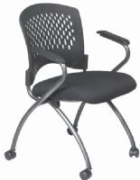 Office Star 84330 Pro-Line II Folding Series Deluxe Folding Chair (2 Pack), Ventilated Black Plastic Back, Black Fabric Padded Seat, Sturdy Titanium Finish Arms and Frame with Dual Wheel Carpet Casters, Seat Folds for Horizontal Nesting (84-330 843-30 OfficeStar) 