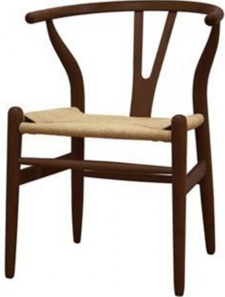 Wholesale Interiors DC-541-DRK-BRN Baxton Studio Wishbone Chair - Y Chair, Sturdy, natural-colored hemp fabric seat for timeless beauty and style, Curved backrest provides added comfort, Solid wood frame ensures years of dependable use, Traditional meets modern design, 16.5