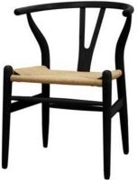 Wholesale Interiors DC-541-BLACK Baxton Studio Wishbone Chair - Y Chair, Sturdy, natural-colored hemp fabric seat for timeless beauty and style, Curved backrest provides added comfort, Solid wood frame ensures years of dependable use, Traditional meets modern design, 16.5" Seat Height, 14.5" Seat Depth, UPC 847321001411 (DC541BLACK DC-541-BLACK DC 541 BLACK DC541 DC-541 DC 541) 