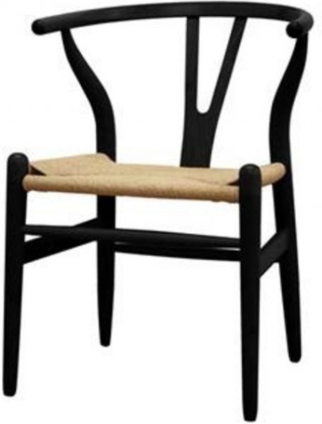 Wholesale Interiors DC-541-BLACK Baxton Studio Wishbone Chair - Y Chair, Sturdy, natural-colored hemp fabric seat for timeless beauty and style, Curved backrest provides added comfort, Solid wood frame ensures years of dependable use, Traditional meets modern design, 16.5