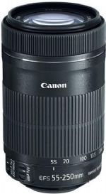 Canon 8546B002 EF-S 55-250mm f/4-5.6 IS II; cal Length & Maximum Aperture: 55-250mm f/4-5.6; Lens Construction: 12 elements in 10 groups, including one UD-glass element; Diagonal Angle of View: 27° 50'- 6° 15' (with APS-C image sensors); Focus Adjustment: DC motor, gear-driven (front focusing design); Closest Focusing Distance: 3.6 ft./1.1m (maximum close-up magnification 0.31x); Filter Size: 58mm; UPC 013803220742 (8546B002 8546B002 8546B002) 