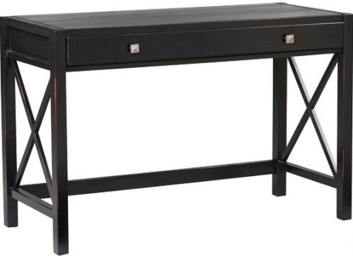 Linon 86105C124-01-KD-U Anna Desk, Antique Black finish, Use as a writing desk or a lap top desk, Storage drawer for your office essentials, Spacious work top, Solid and durable construction from pine and painted MDF, Pine and Painted MDF, 47.25