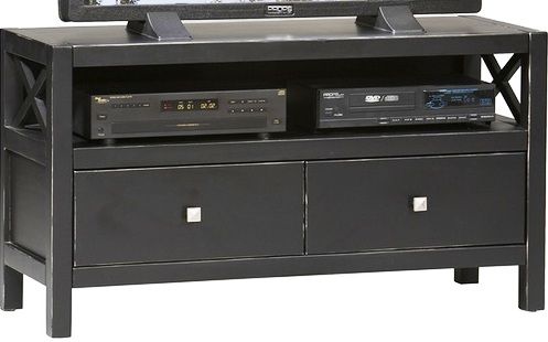 Linon 86106C124-A-KD-U Anna Media Center, Antique Black Finish, Two drawers which provide convenient storage for your magazines, remotes, movies, or other items, and the shelf can be used to house your electronic components or to display your favorite keepsakes, UPC 753793807959 (86106C124AKDU 86106C124-AKDU 86106C124-A-KD 86106C124-A 86106C124)