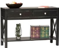 Linon 86107C124-A-KD-U Anna Console Table, Antique Black Finish, Two drawers provide convenient storage for your magazines, remotes, or other items, while the spacious table top and lower shelf will display your favorite collectables, UPC 753793807966 (86107C124AKDU 86107C124-AKDU 86107C124-A-KD 86107C124-A 86107C124) 