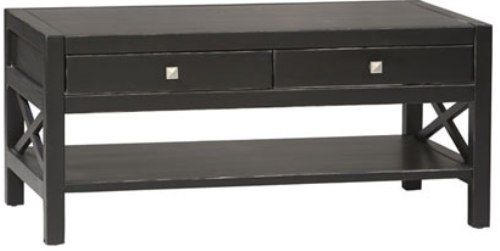 Linon 86108C124-A-KD-U Anna Coffee Table, Antique Black Finish, Two drawers for extra storage and a large shelf to display your favorite keepsakes, while the spacious top holds your beverages, magazines, and other objects, Pine and Painted MDF, UPC 753793807973 (86108C124AKDU 86108C124-AKDU 86108C124-A-KD 86108C124-A 86108C124)