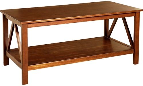 Linon 86151ATOB-01-KD-U Titian Coffee Table, Pine and Painted MDF, Antique Tobacco Finish, Simple yet eye-catching design, Versatile Design, Bottom shelf provides extra storage or display space, Will easily complement your homes dcor, 44.02