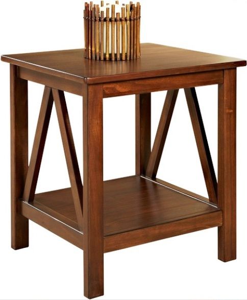 Linon 86153ATOB-01-KD-U Titian End Table, Pine and Painted MDF, Antique Tobacco Finish, Simple yet eye-catching design, Versatile Design, Bottom shelf provides extra storage or display space, Will easily complement your homes dcor, 20