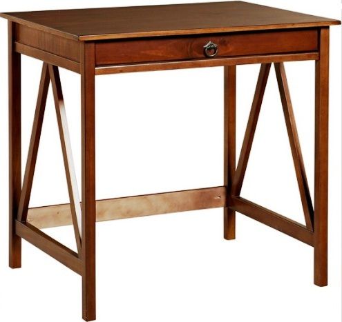Linon 86155ATOB-01-KD-U Titian Laptop Desk, Pine and Painted MDF, Antique Tobacco Finish, Simple yet eye-catching design, Versatile Design, A single drawer provides hidden storage space, Will easily complement your homes dcor, 31.5