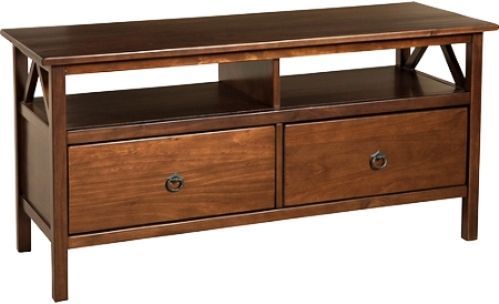 Linon 86158ATOB-01-KD-U Titian TV Stand, Pine and Painted MDF, Antique Tobacco Finish, Simple yet eye-catching design, Versatile Design, Ample storage space, Will easily complement your homes dcor, 44.02